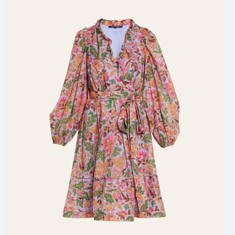 Kobi Halperin Vera Floral-Print Blouson-Sleeve Midi Dress Size Small NWT